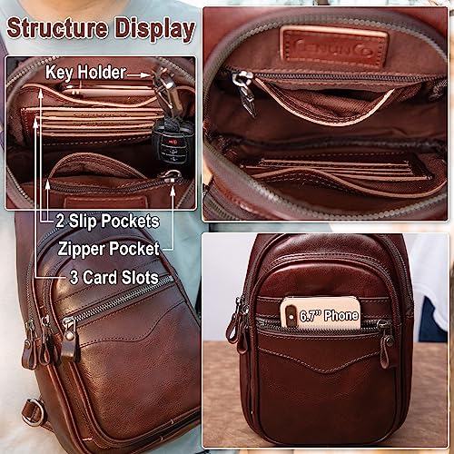 Image of Genuine Leather Sling Bag for Men and Women Crossbody Shoulder Bag Sling Backpack Chest Purse Carry on Casual Daypack | Genuine Leather