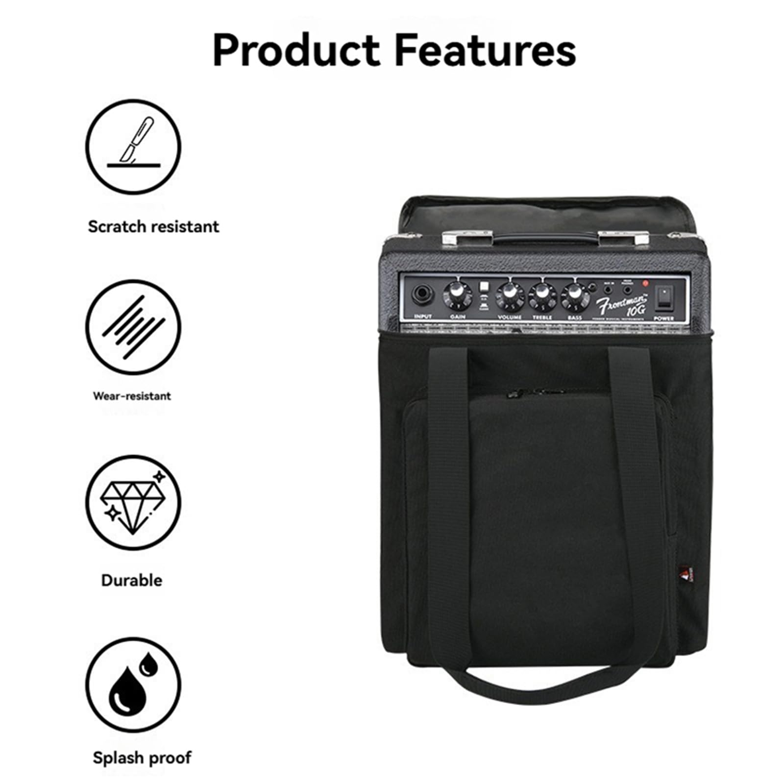 Funda de transporte de viaje compatible con amplificador de guitarra eléctrica Fender Frontman 10G, bolsa de almacenamiento con asa acolchada con bolsillo frontal organizador bolsa de
