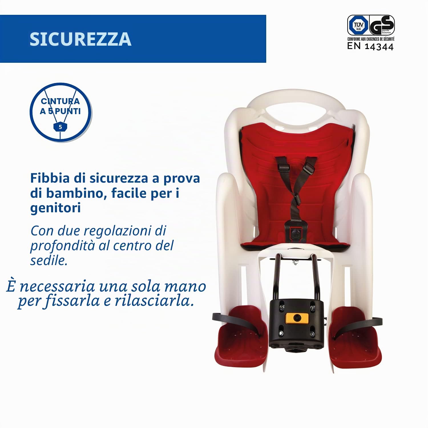 Bellelli Mr Fox - Seggiolino Posteriore per Bicicletta - per Bambini fino a 22 kg, da 3 a 8 anni - si Fissa al Telaio - Bianco e Rosso