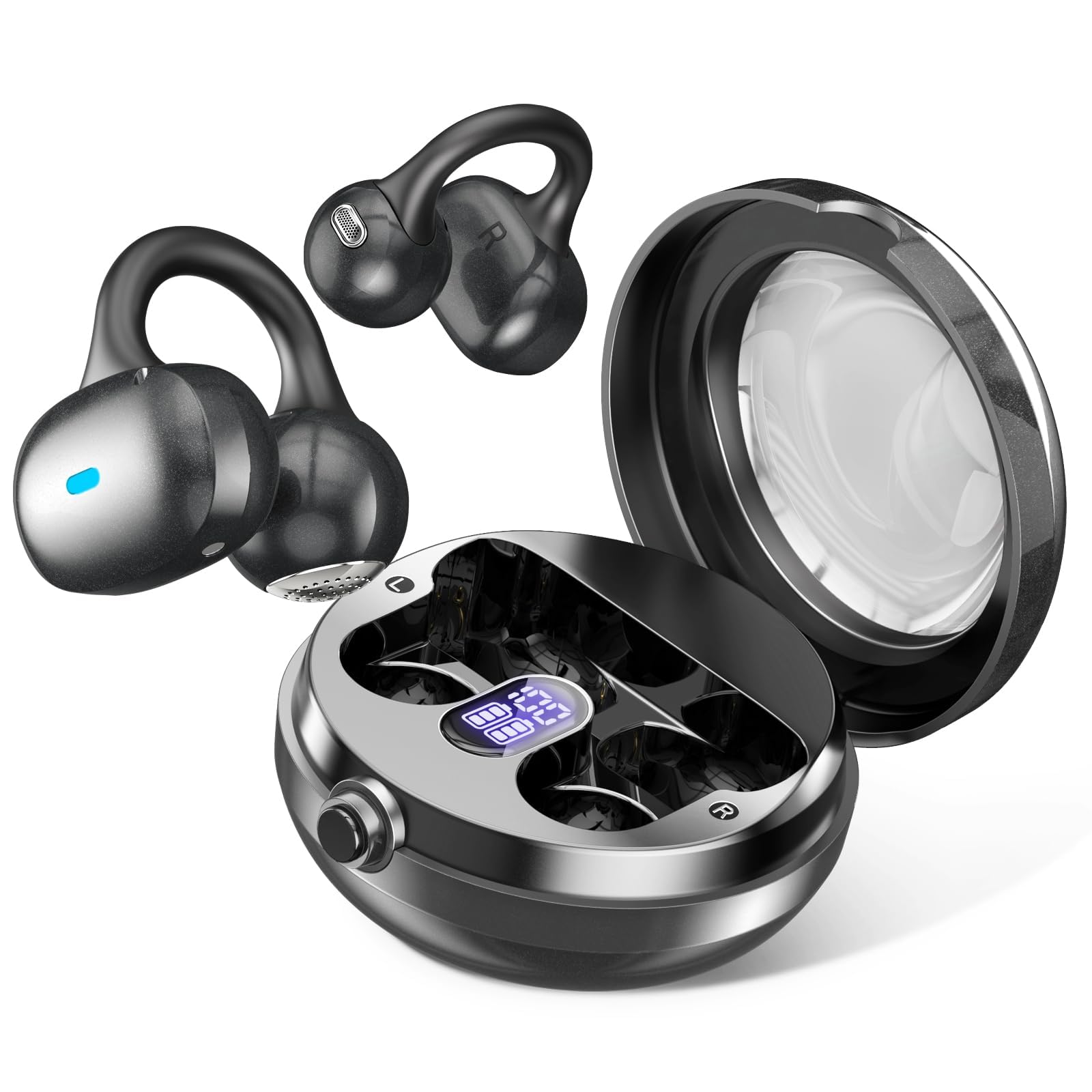 Cuffie aperte Bluetooth 5.4 con clip, auricolari stereo wireless 40 ore di riproduzione con display digitale LED, auricolari aperti leggeri ed eleganti per uso quotidiano, pendolarismo e viaggi relax
