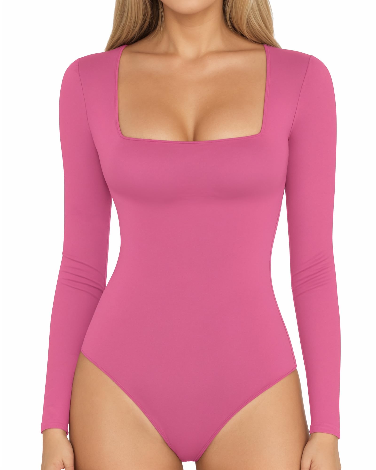 MANGOPOP Women's Square Neck Bodysuit Shirt Long Sleeve Short Sleeve Tops