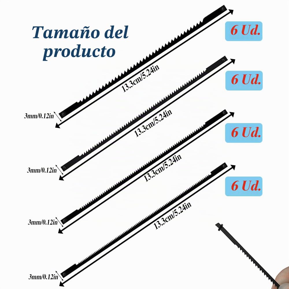 24 Piezas 133mm Hojas de Sierra de Marquetería 10/15/18/24 Dientes Hojas Sierra Marqueteria Dientes Hojas de Sierra de Corte Fino Estándar Para Cortar Madera,Tubos de Pvc,Planchas de Espuma