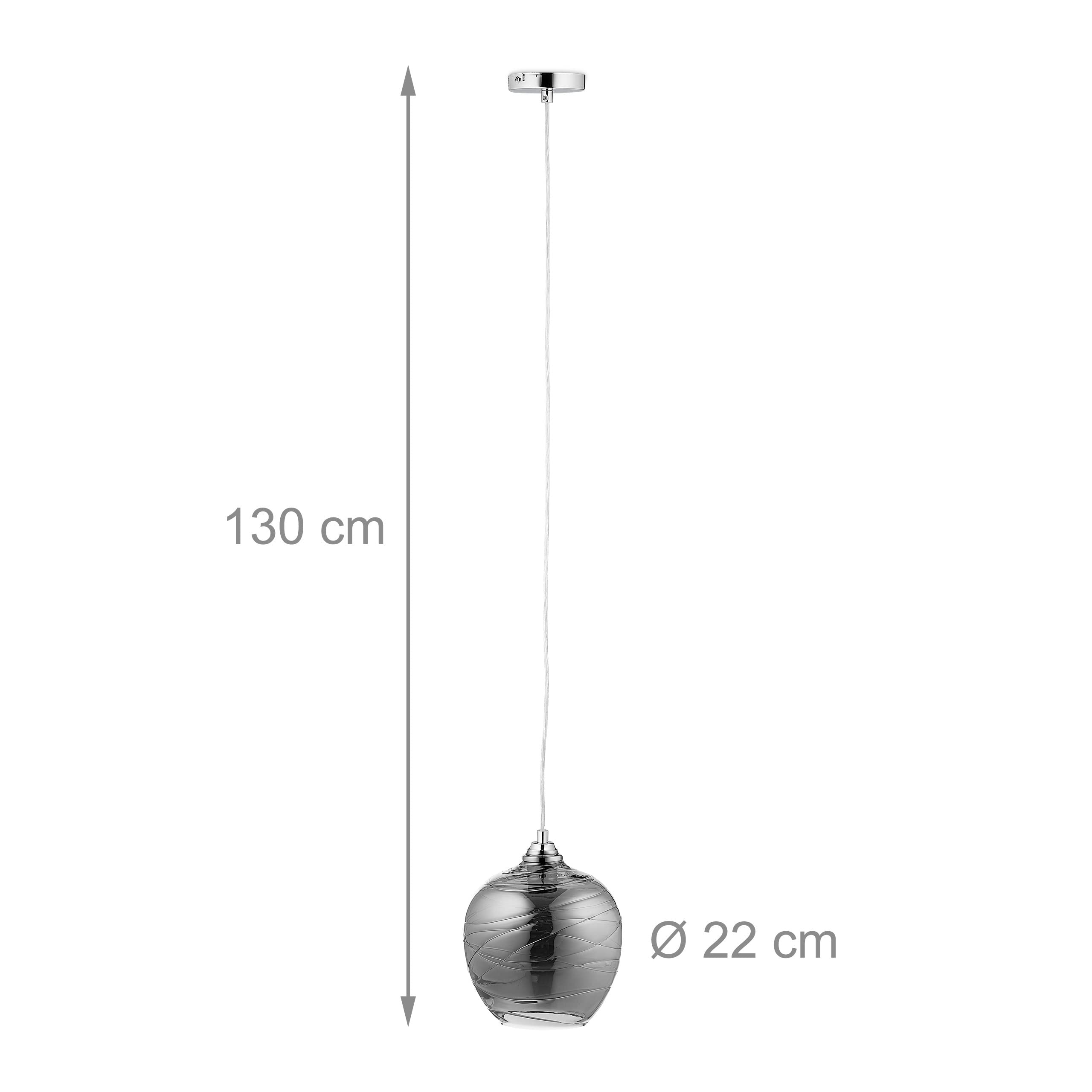 Relaxdays Lampadario a Sospensione, Paralume in Vetro, Cavo Regolabile, HD 130x22 cm, Attacco E27, Sala, Cucina, Grigio