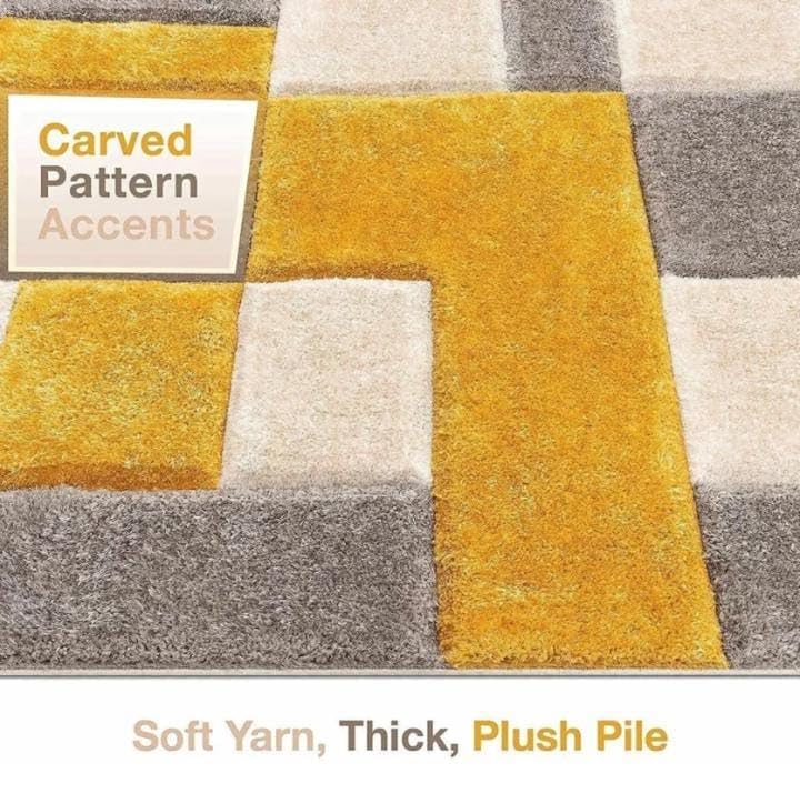 Image of Shaggy Carpet for Home 2 x 6 Feet Ultra-Soft, Thick, and Stylish Shag Texture Ideal for Living Room, Bedroom, or Office - Easy to Clean and Perfect (Yellow Gray Beige,)