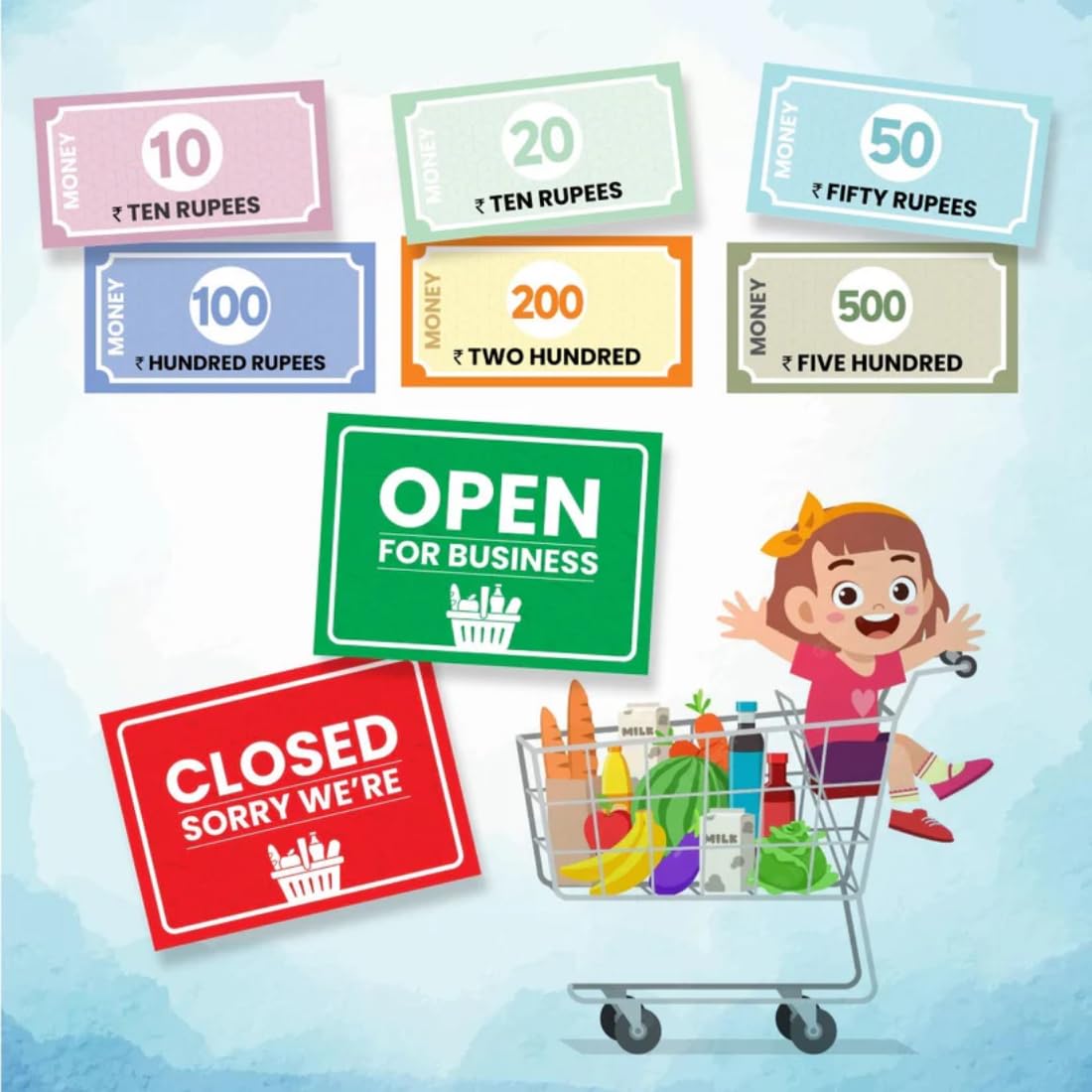 Little Minds at Work Supermarket Pretend Playset for Kids | Grocery Playset with Shopping Cart, Play Money, Grocery List & Pretend Food Items | Educational Role Play Shopping Set for 3-6 Year Olds 1
