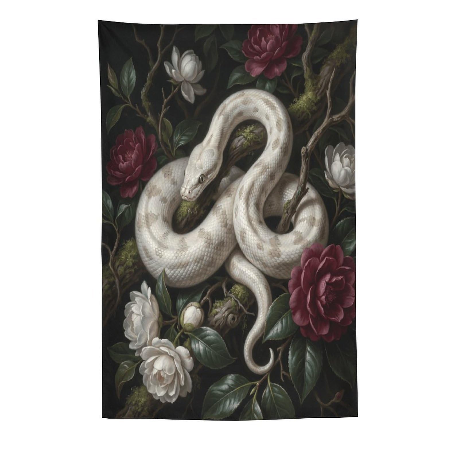 H3B8U2Y5 White Snake White Roses Wall Tapestry, Oil Painting, Room Divider