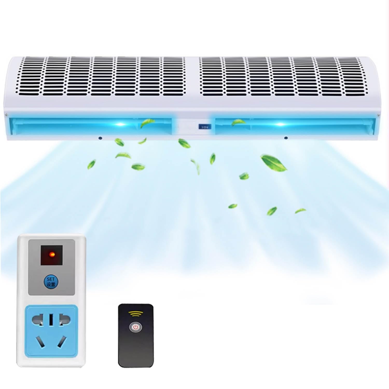 Ventilador para puerta con cortina de aire, cortina de aire montada en la pared, control remoto silencioso de doble velocidad, viento natural de bajo ruido, para supermercado, restaurante