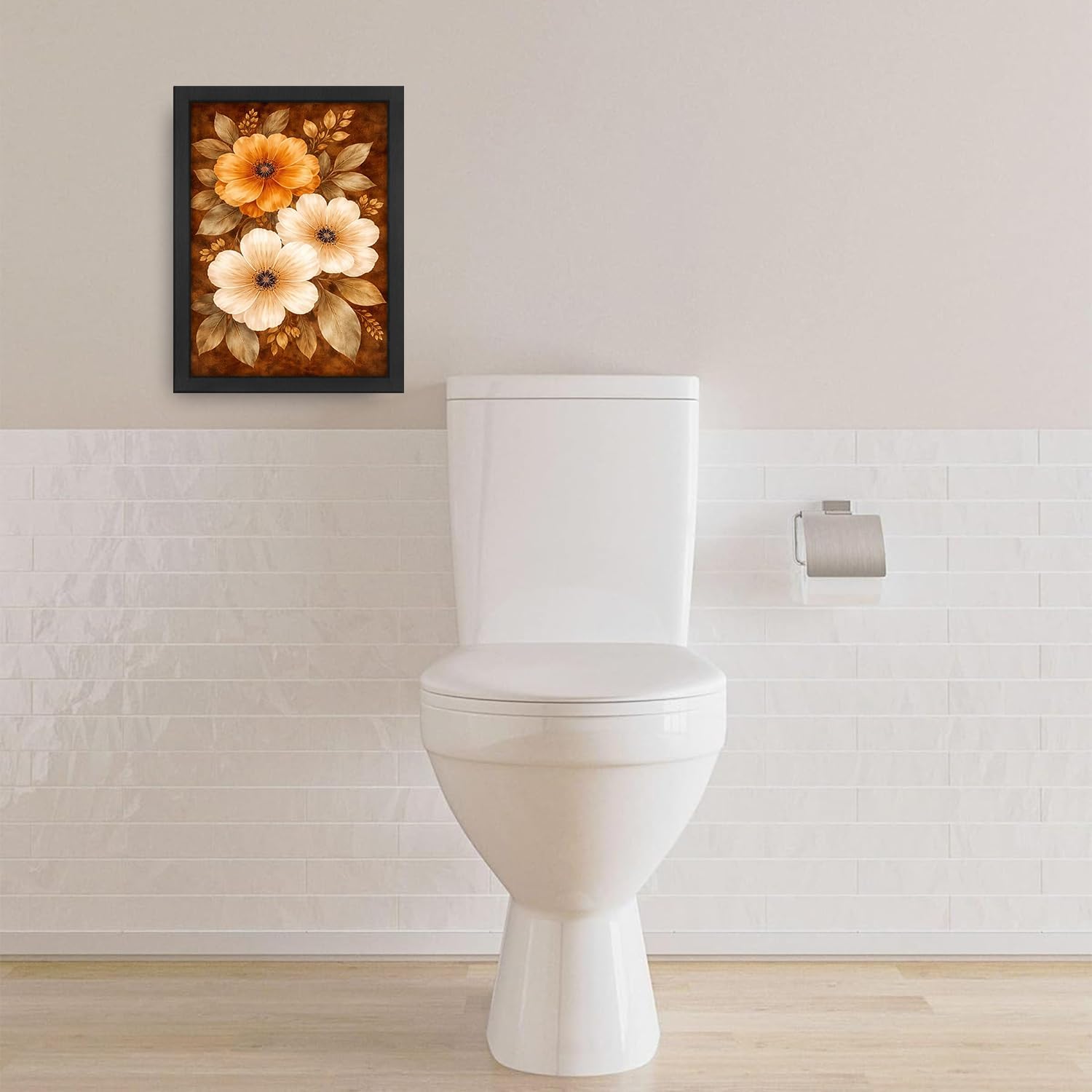 Boho Floral Wall Art Mid Century Modern Flower Canvas Wall Decor Bohemian Pictures Paintings Prints Artwork Framed Decorations For Bathroom Bedroom Living Room Office Gifts 12" x 16"