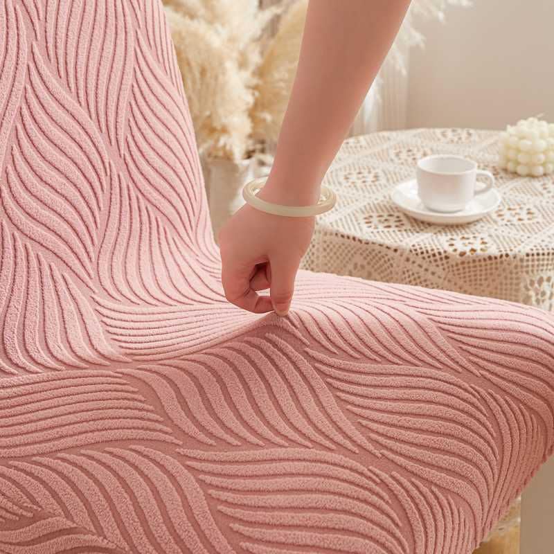 Image of HOMETHREADS Elastic Jacquard Chair Cover - Stretchable, Removable & Washable Short Dining Chair Slipcover | Durable Seat Protector for Kitchen, Dining Room & Banquet Chairs (Pink, Pack of 8)