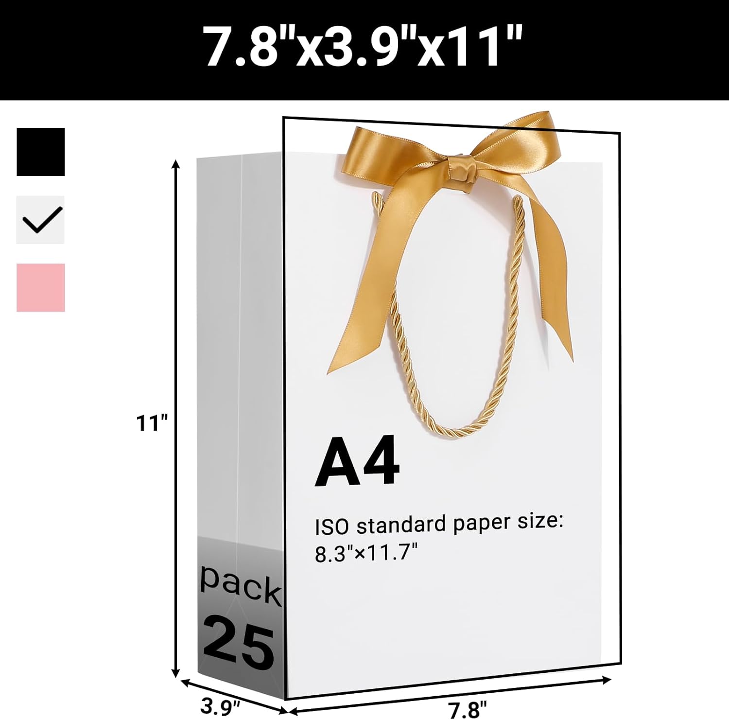EUSOAR Thank You Gift Bags with Ribbons, 25pcs 7.8"x3.9"x11" White Party Favor Bags with Handle, Gift Retail Wrapping Treat Bags Bulk for Wedding Baby Shower Birthday Anniversary Business