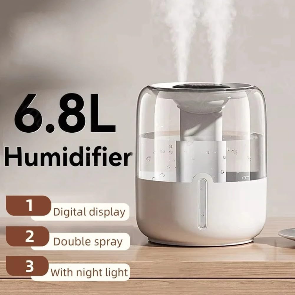 Sleek Design Humidifier with 6 8L Capacity, Dual Mist Modes, and Soft Night Light (White)