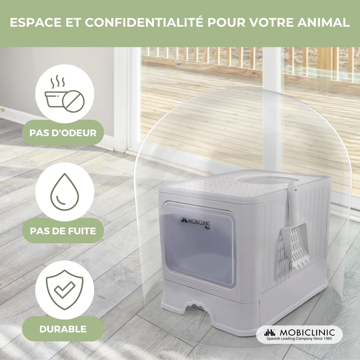 Mobiclinic® Pets, Bac à litière pour Chats Couvert, Tiroir Amovible, Inclus Une Pelle, Catbox, Double entrée Frontale et supérieure avec Couvercle, Grille, Démontable