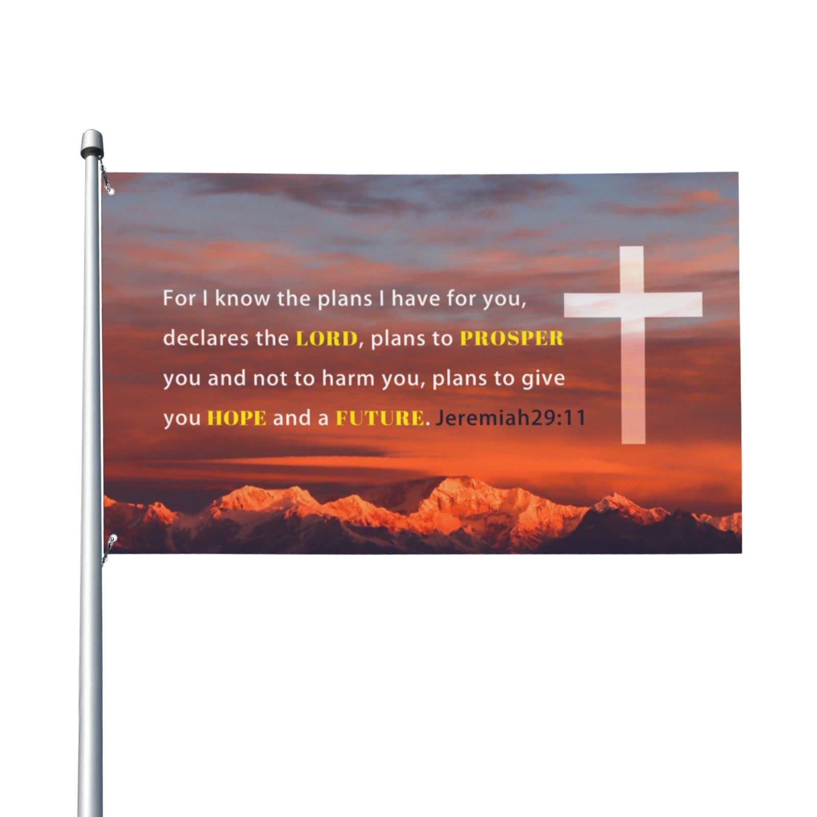 VIVACITE Christian Flag 3x5 Garden Patio Decor Front Porch Decorations Outdoor Art Prayer Flags Religious Faith Christian Gifts with Bible Verse