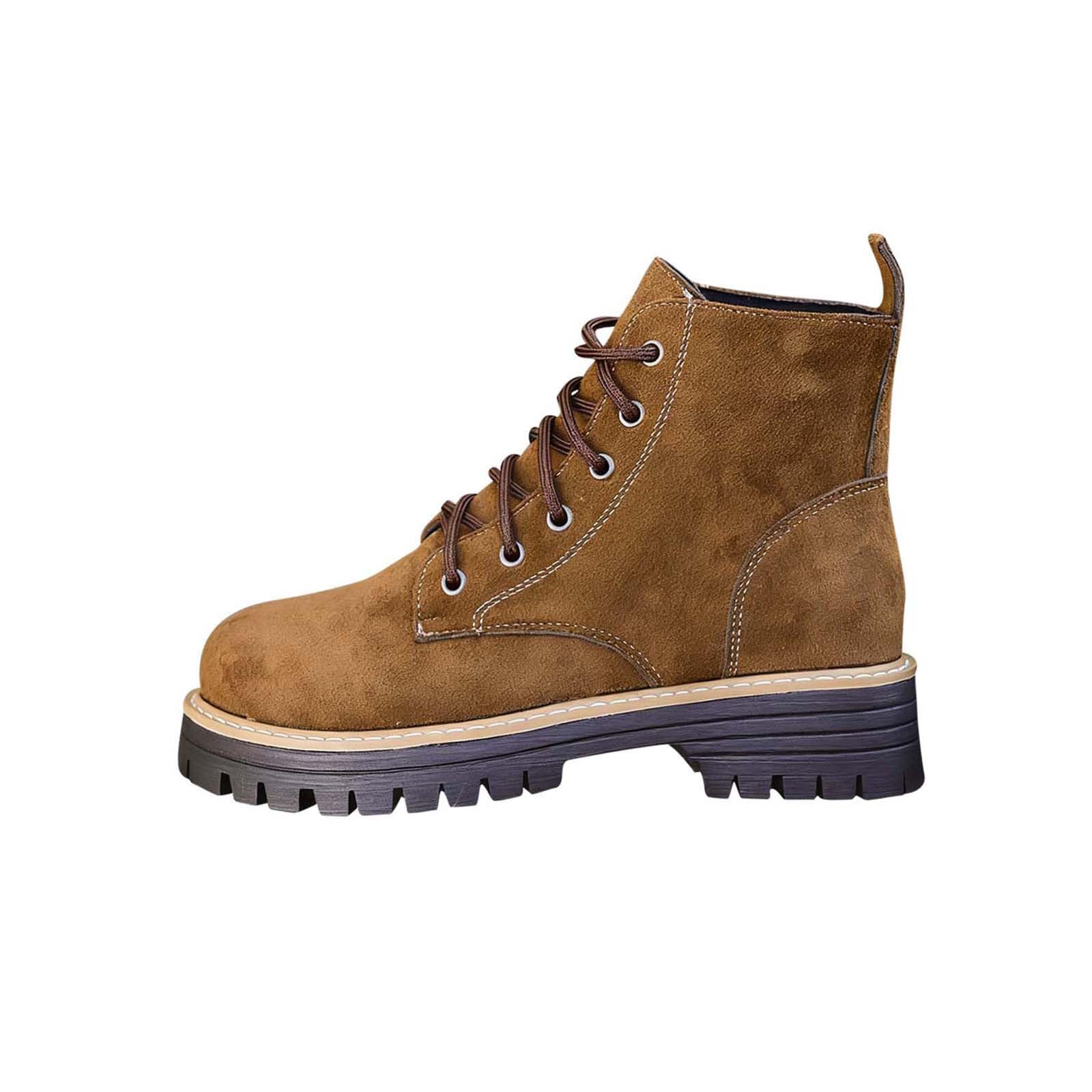 Canbebig Suede Ankle Boots Women Slip-Resistant Combat Boots Chunky Low Heels Riding Walking Outdoor Shoes Retro Solid Fashion