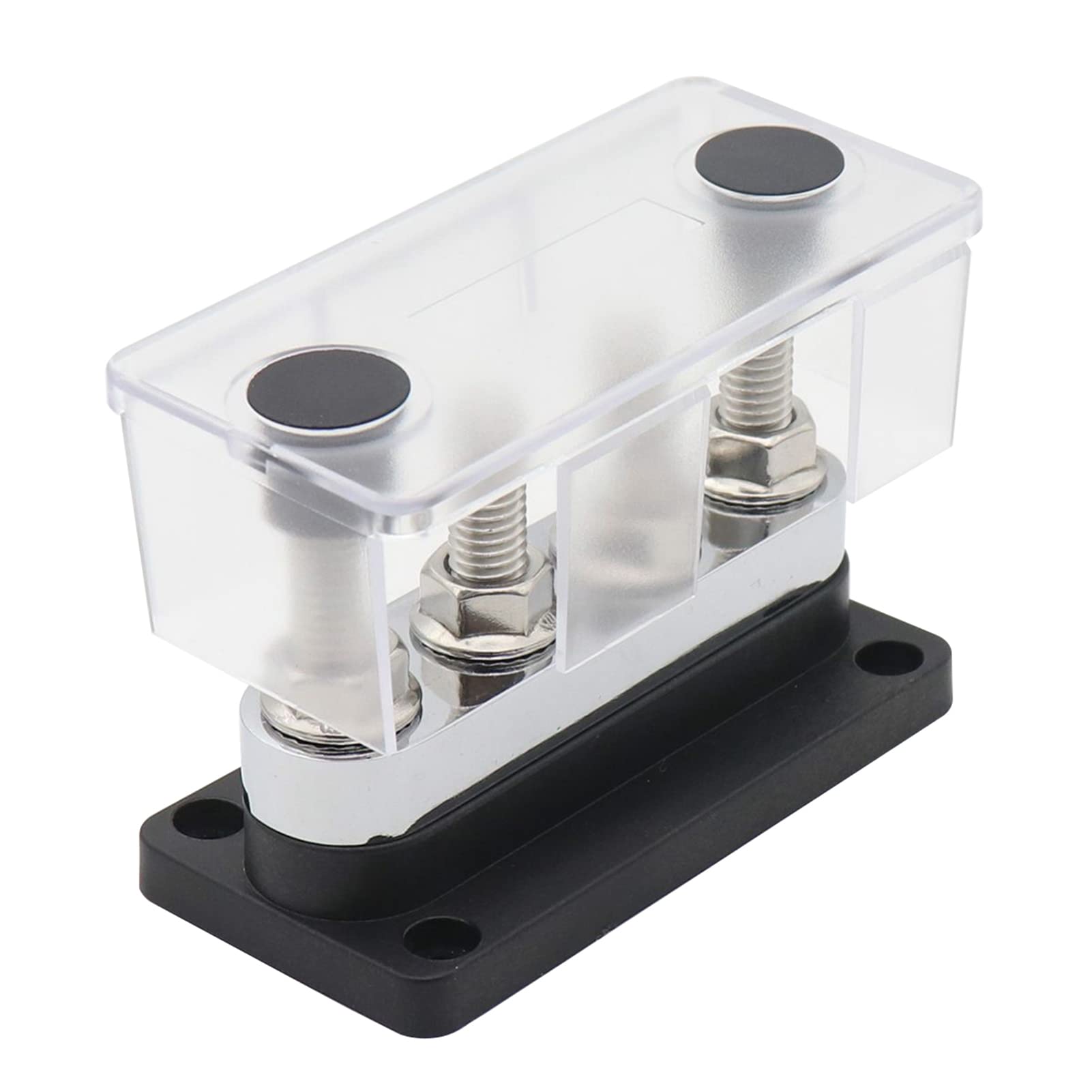 Bloc de distribution d'énergie 600 A, 4 goujons de borne de 3/8 pouces, boîte de barre omnibus 48 V avec couvercle transparent pour voitures, camions, camping-cars, bateaux (Noire)