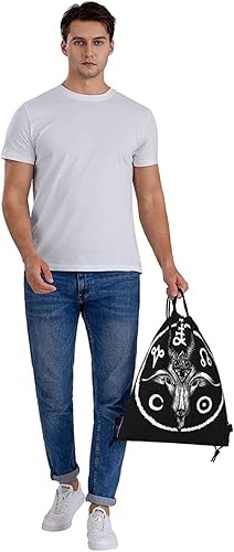 Miniatura 6 de JOocla Baphomet Satanist Goat Ram Drawstring Backpack Bag Large Gym Sackpack Yoga Packet