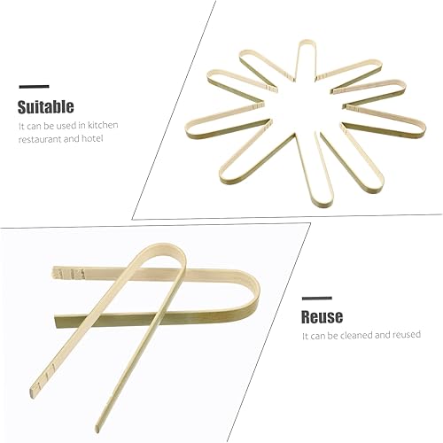 Miniatura 3 de DOITOOL Pinzas para pan de cocina, pinzas de bambú para alimentos, función anti-escaldaduras, para utensilios de cocina, 10 uds