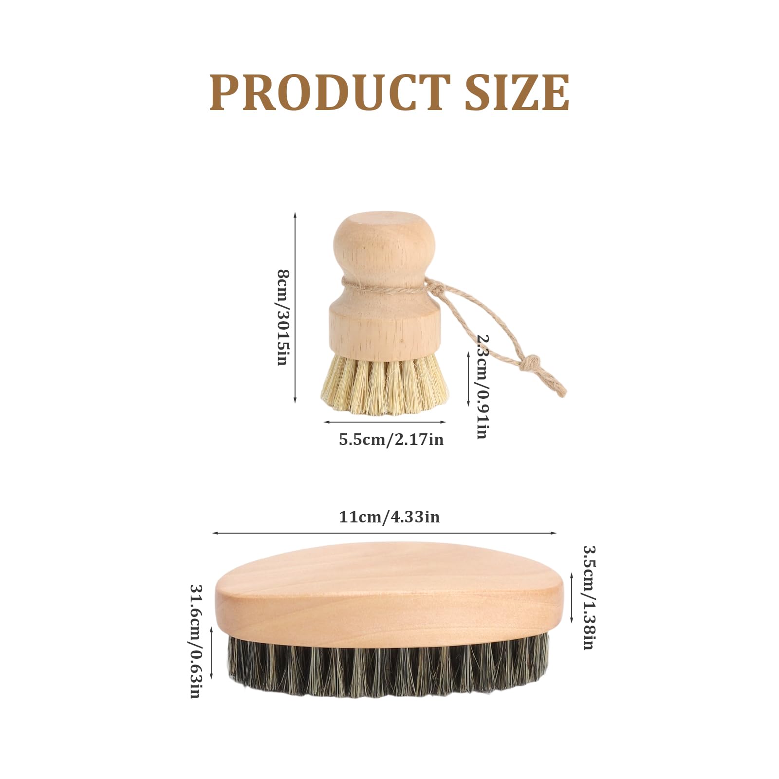 Lot de 2 Brosses de Cuisine en Bois Naturel, Brosse à Légumes et Brosse à Casseroles Antimoisissure