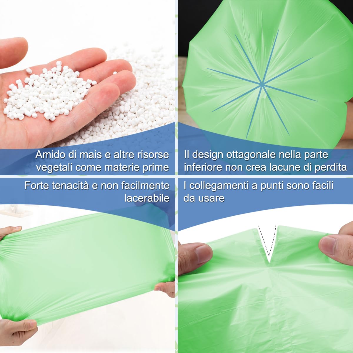 XUXRUS 100 Pezzi Sacchetti Immondizia 15 Litri, 50×55cm, Sacchetti Spazzatura Piccoli, Sacchi Rifiuti, Verde, Antistrappo, Resistenti, Alta Qualità per Bagno, Cucina, Soggiorno