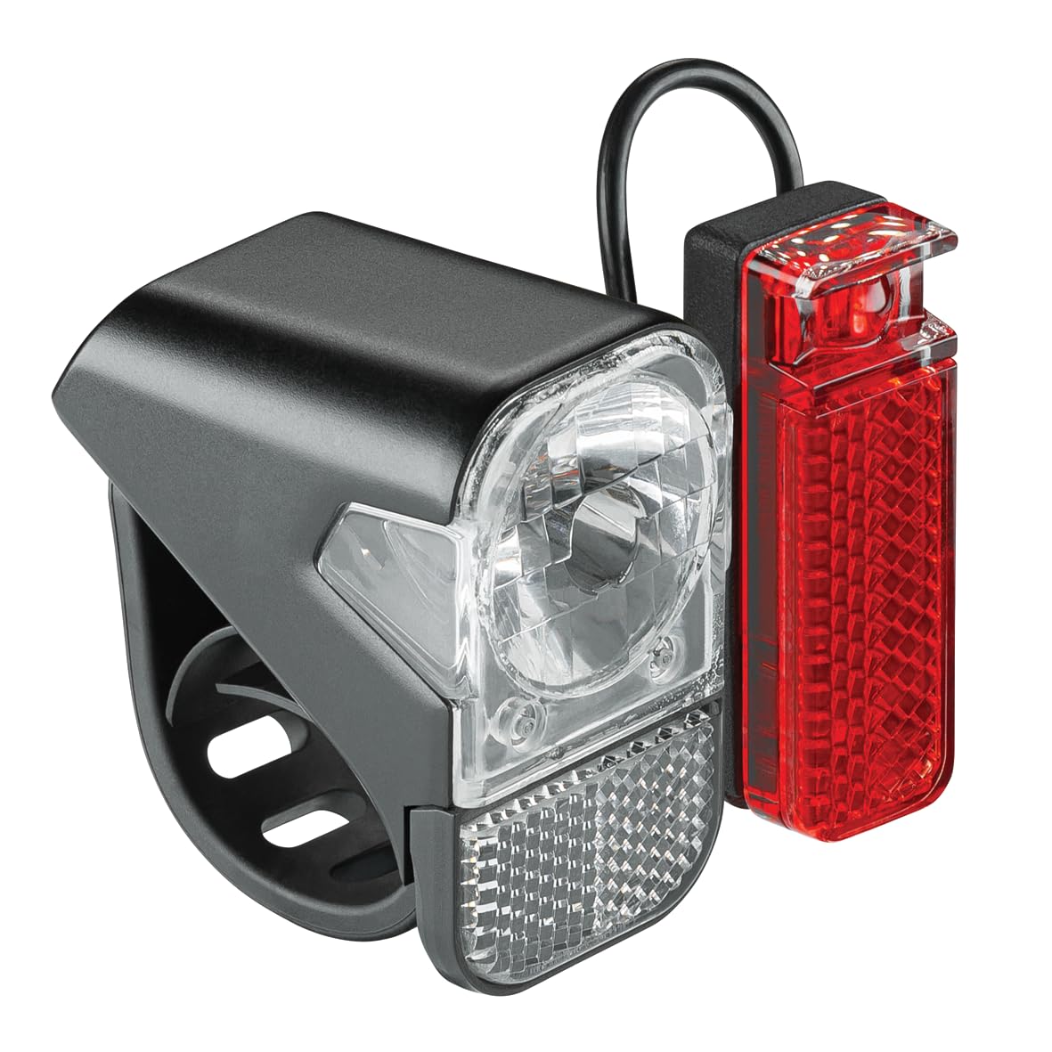 AXA Visto 3 - Bicycle Light Set with Batteries - Easy Attachment - Water Resistant - With Battery Indicator - Includes 3 x AAA Batteries - StVZO Approved