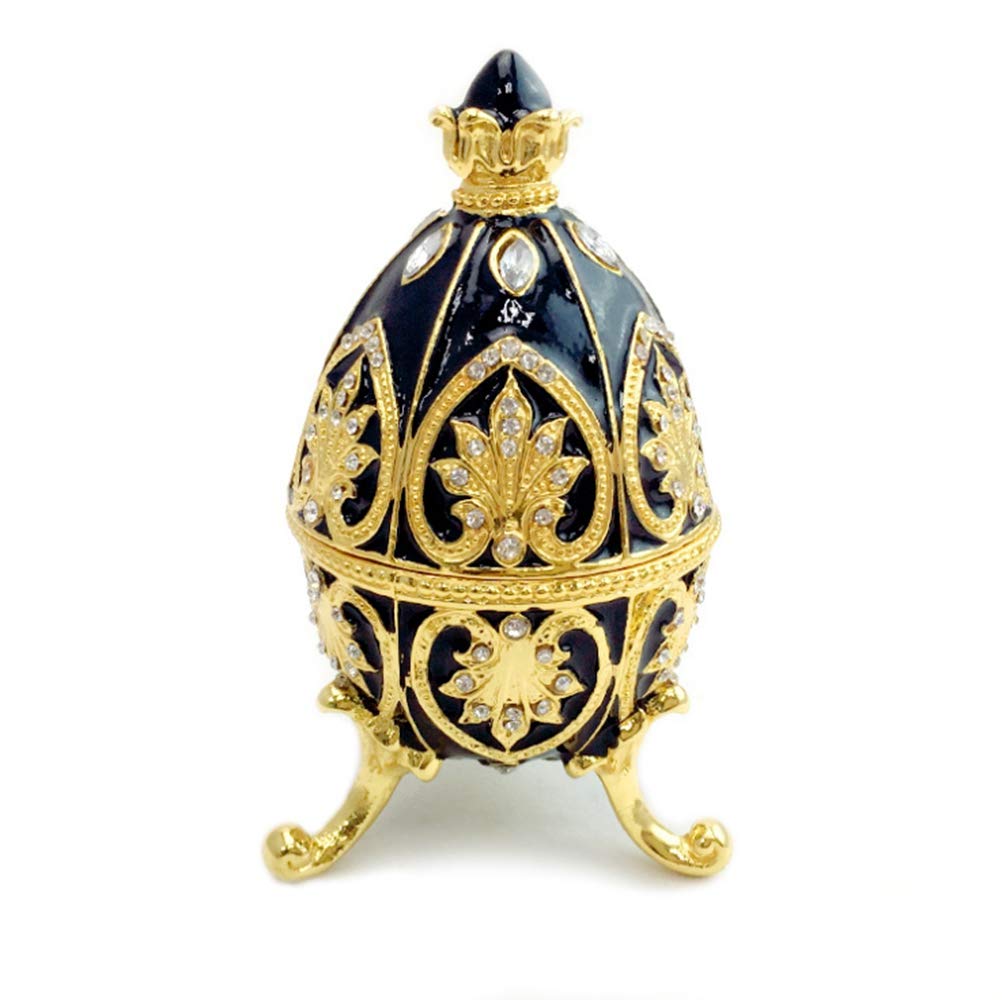 Easter Egg Home Decorations, European-Style Plated Diamond Gold Metal Jewelry Box, Home Retro Style Decoration, Hinged Jewelry Box,Black