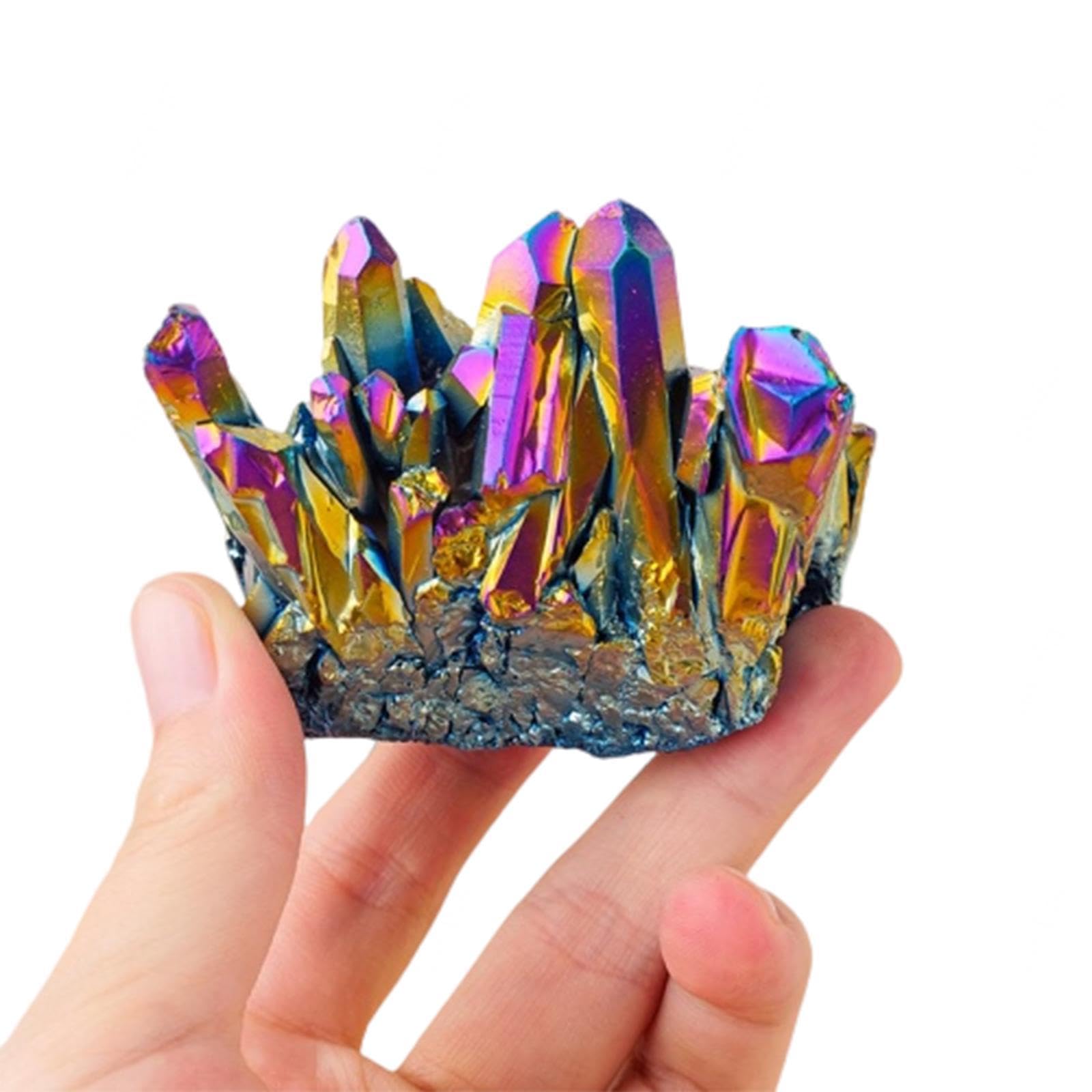 YLQUXEUV Quartz Cluster Crystal Clusters Rainbow Aura Titanium Coated Electroplating, Stone Gift Ornaments,120g