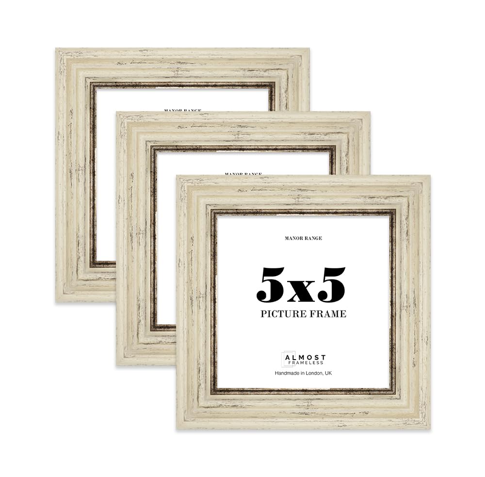 5x5 Picture Frame, Display 5x5 Pictures (12.7 x 12.7cm) - Distressed Cream Elegant 42mm Edge Ideal for Home Gallery Display - 3 Pack — image 1