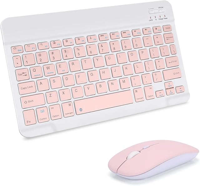 Portable Wireless Keyboard, AIMMIE Rechargeable10 Ultra Slim Universal Tablet Keyboard with Wireless Mouse, Small Wireless Bluetooth Keyboard for iOS/Android/Windows Tablets, Laptops, PC, Phones