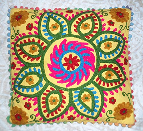 Traditional Jaipur Boho Throw Suzani Almohadas, fundas de cojín bordadas de 40,6 x 40,6 cm, funda de almohada decorativa, cojines de estilo indio, cojines para exteriores, fundas de almohada bohemias Cover