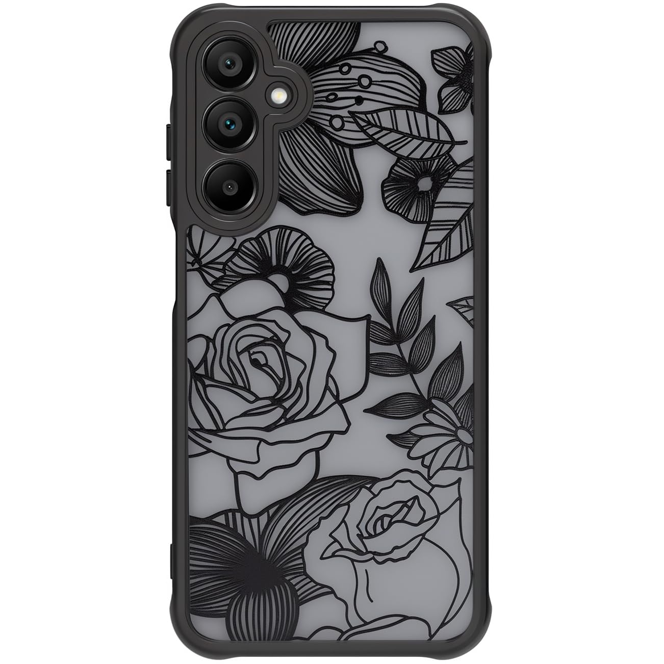 Dumkery Cute Case Compatible with Samsung Galaxy A15 5G Case, Rose Galaxy A15 4G Aesthetic Black Line Art Floral Pattern Print, PC and TPU Heavy Duty