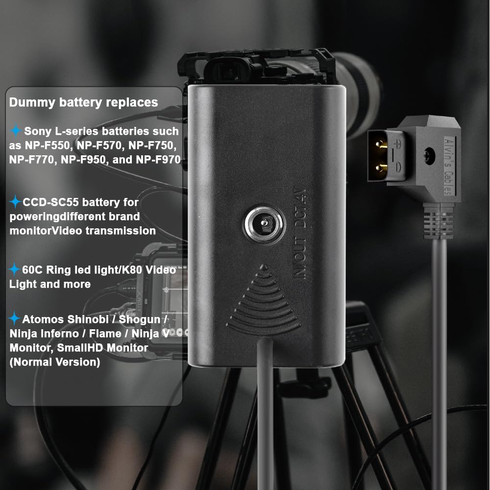 Alvin's Cables NP F550 Dummy Akku auf D Tap Spiralkabel für Sony NP F550|F570|F970 |Atomos Ninja V Monitor Upgraded