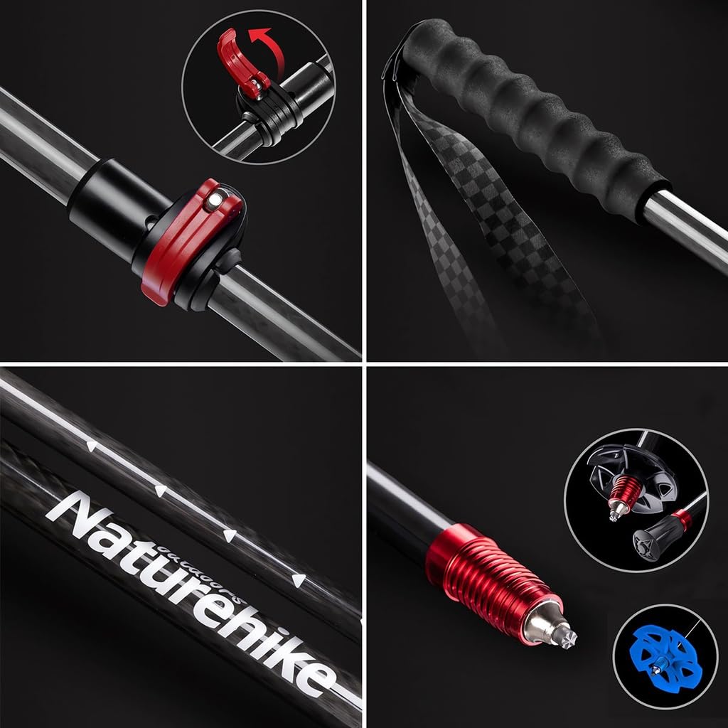 Naturehike カーボン製 3段式 超軽量 伸縮トレッキングポール 男女兼用 コンパクトで長さ調節可能(赤, M, 1個入り) Amazon | Naturehike カーボン製 3段式 超軽量 伸縮トレッキングポール