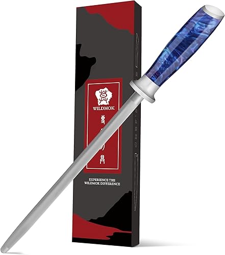 WILDMOK Afilador de cuchillos de 9 pulgadas, barra de afilador de cuchillos profesional de acero al carbono de diamante, aplicable a cocina, hogar o