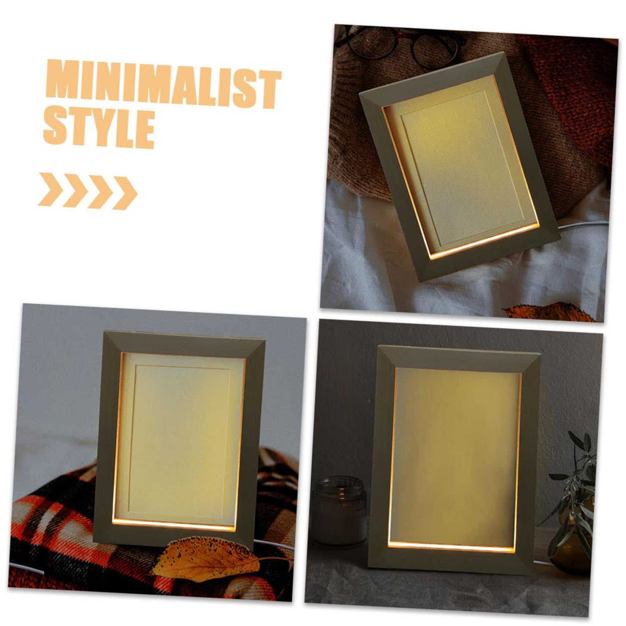 Marco de Fotos Iluminado Luz Nocturna LED para Escritorio y Mesita de Noche, 2 Piezas Madera Natural Textura Atractiva