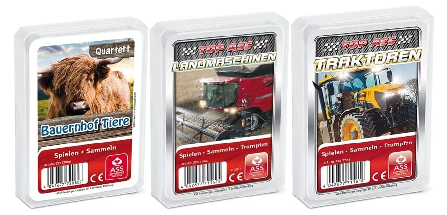 Ass Altenburger Set of 3 Quartet Games Agriculture Consisting of 1. Top Ass Tractors, 2. Top Ass Agricultural Machinery