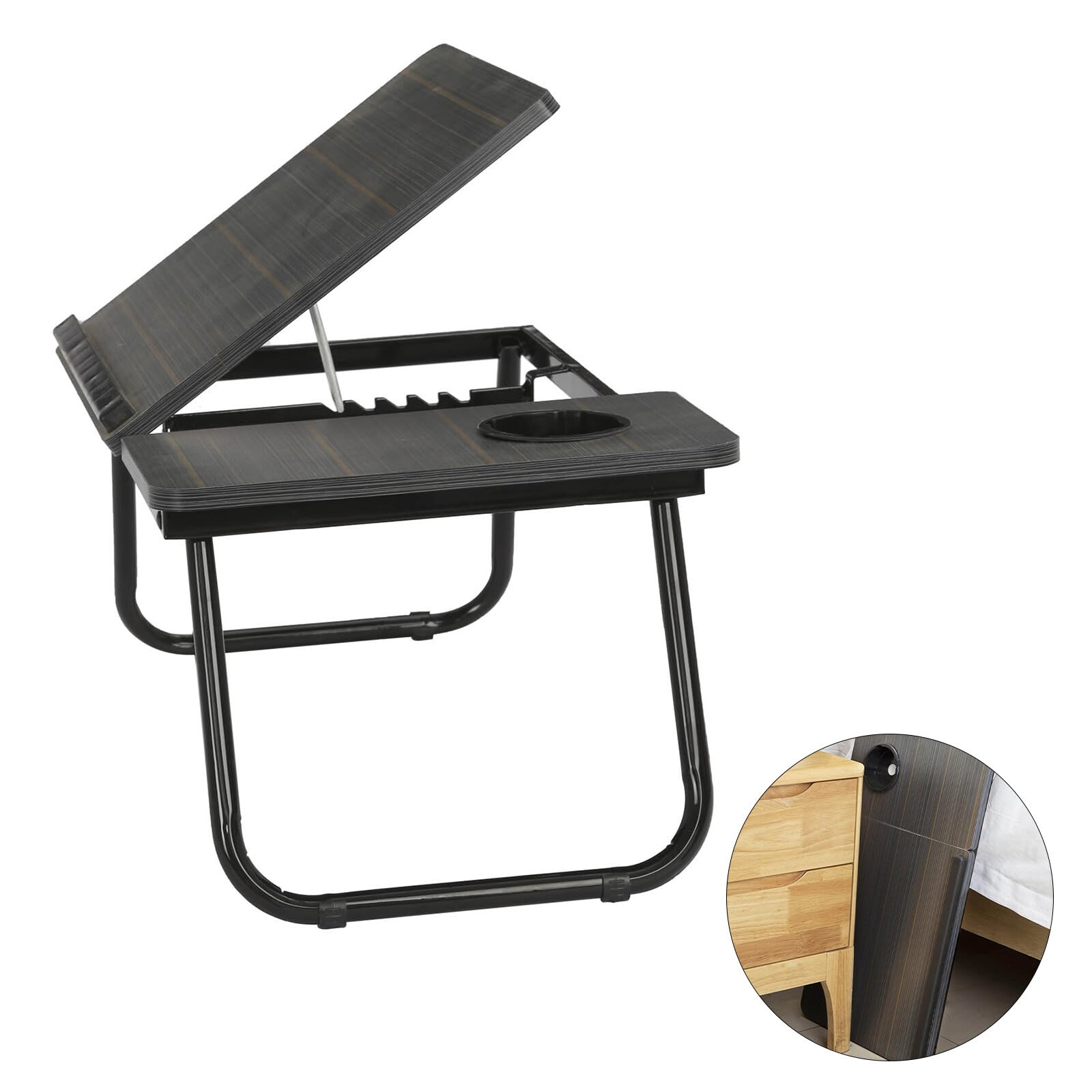 Table de Lit Pliable pour Ordinateur Portable 55x32cm Plateau Multifonction avec Porte-Gobelet Bureau Portable pour Lecture Petit-Déjeuner (Noir)