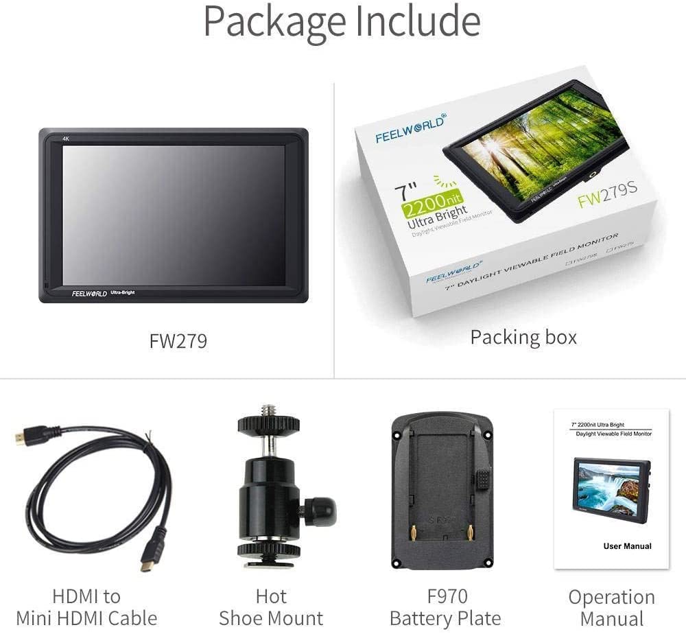 Feelworld FW279 7inフィールドモニターとバッテリー
