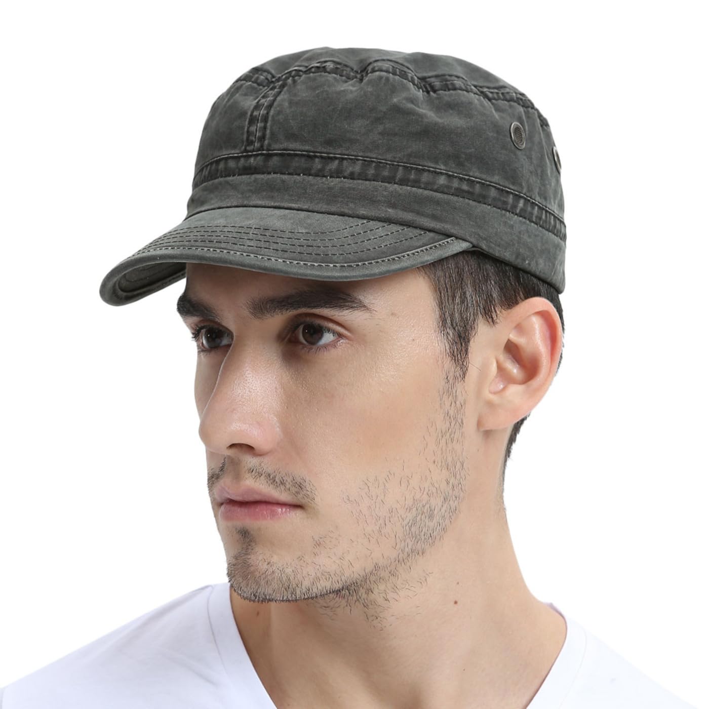 FEINION Cappello militare piatto vintage in cotone lavato