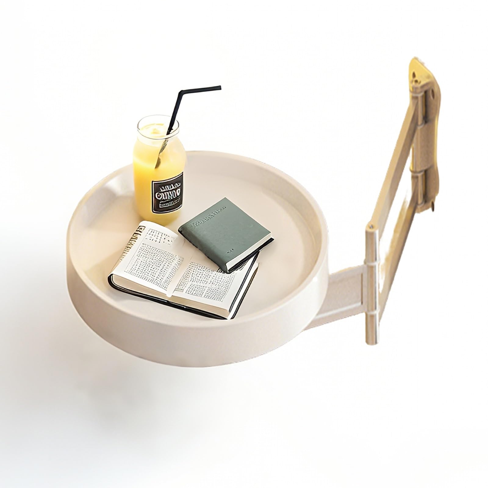 Table ronde pliante murale blanche, bureau rabattable gain de place