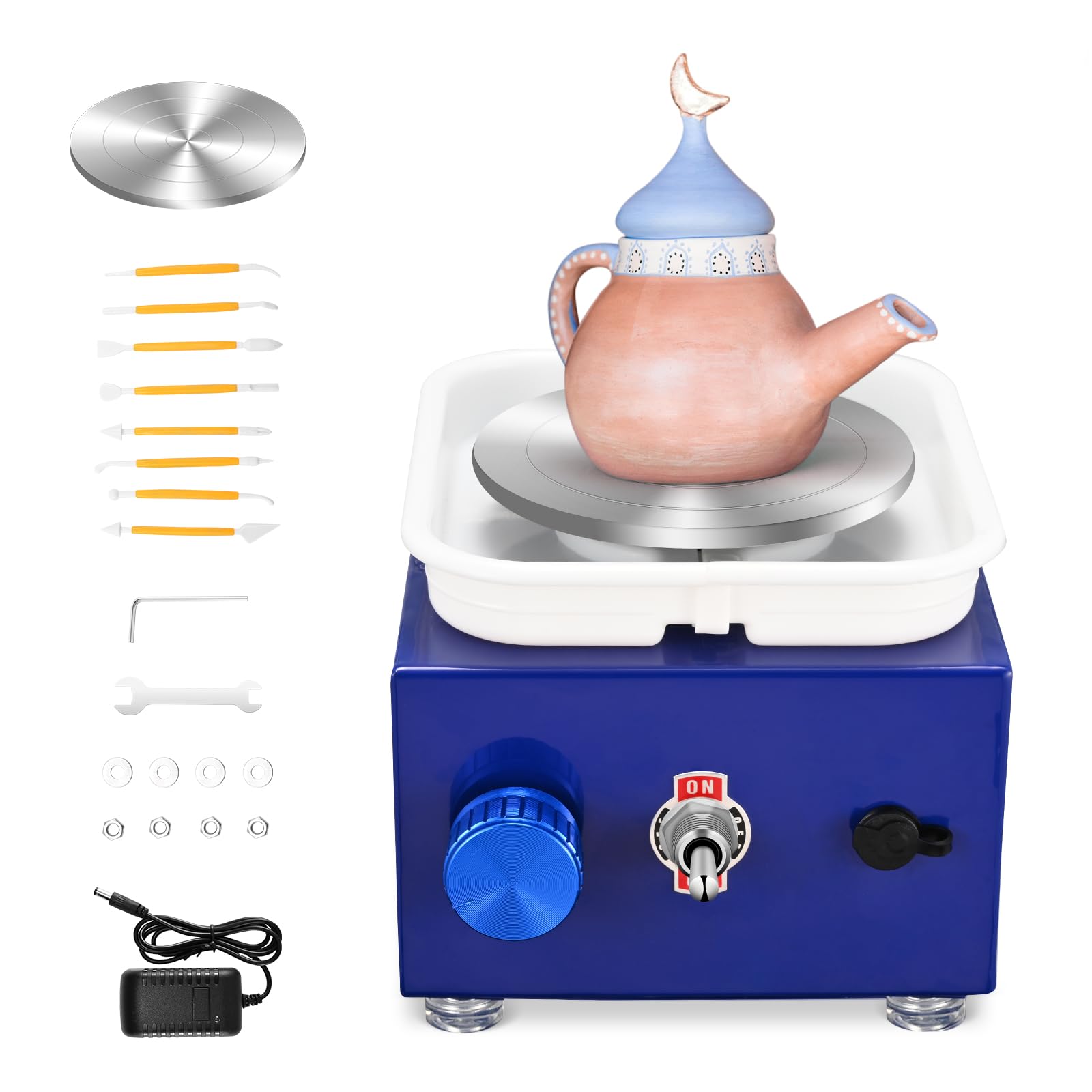 Tornio per Ceramica, Tornio per Argilla 2000 RPM velocità Regolabile Ruota di Ceramica Elettrica con Bacinella Staccabile e Strumenti di Argilla Fai-da-Te, Tornio Ceramica per Bambini e Adulti