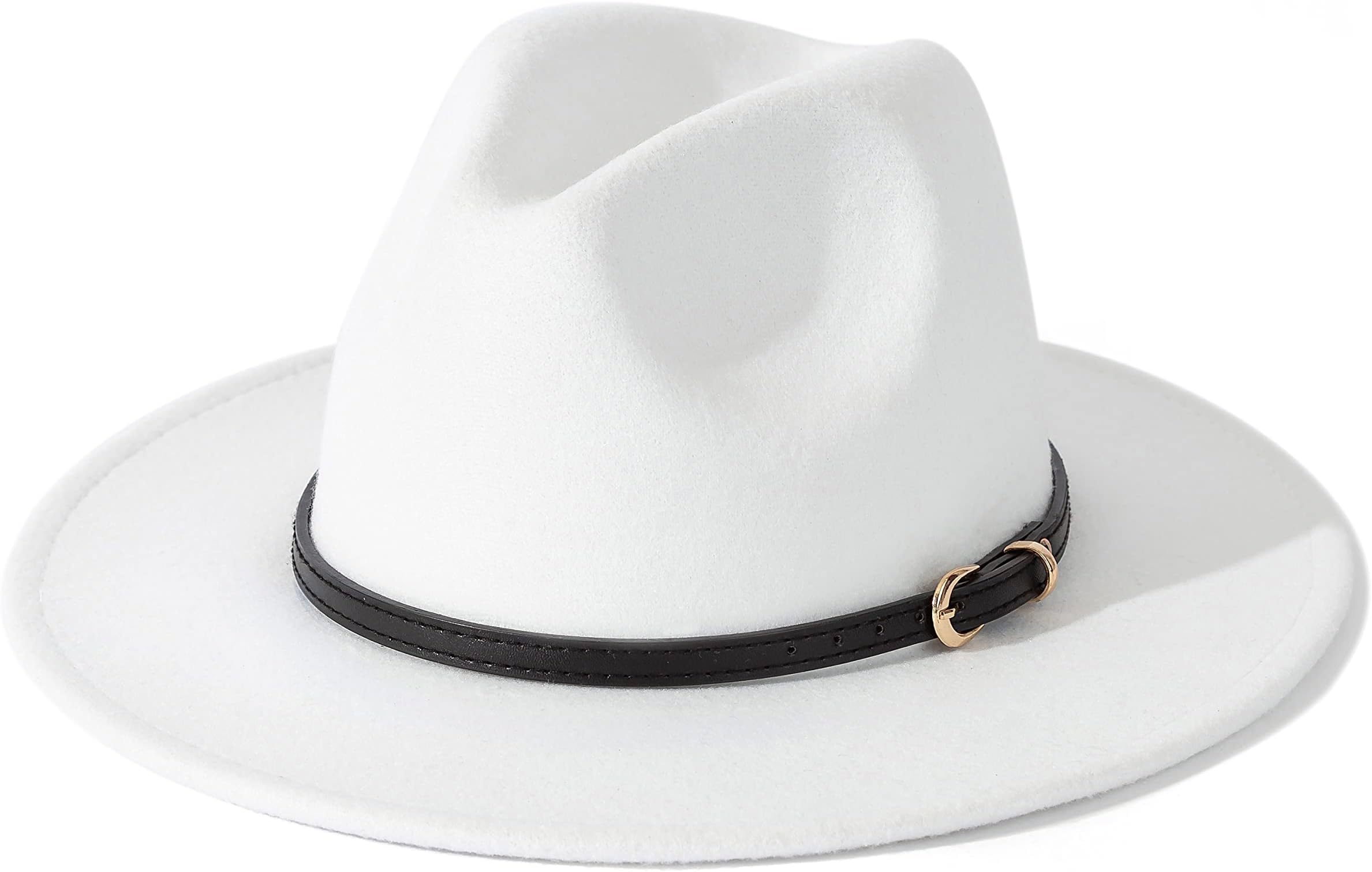 Lisianthus Women White Fedora Wide Brim Panama Hats with Color Belt Buckle