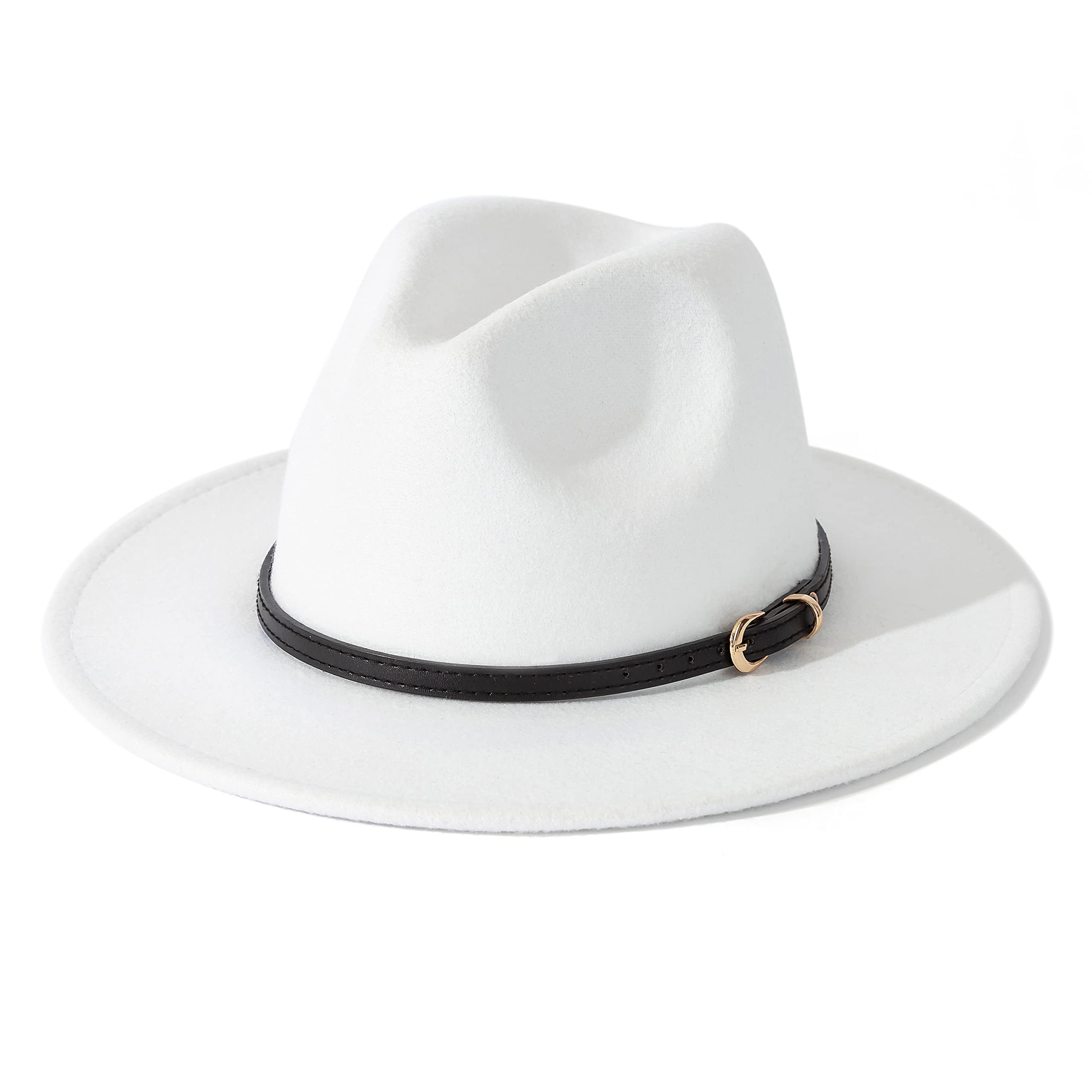 Lisianthus Women White Fedora Wide Brim Panama Hats with Color Belt Buckle