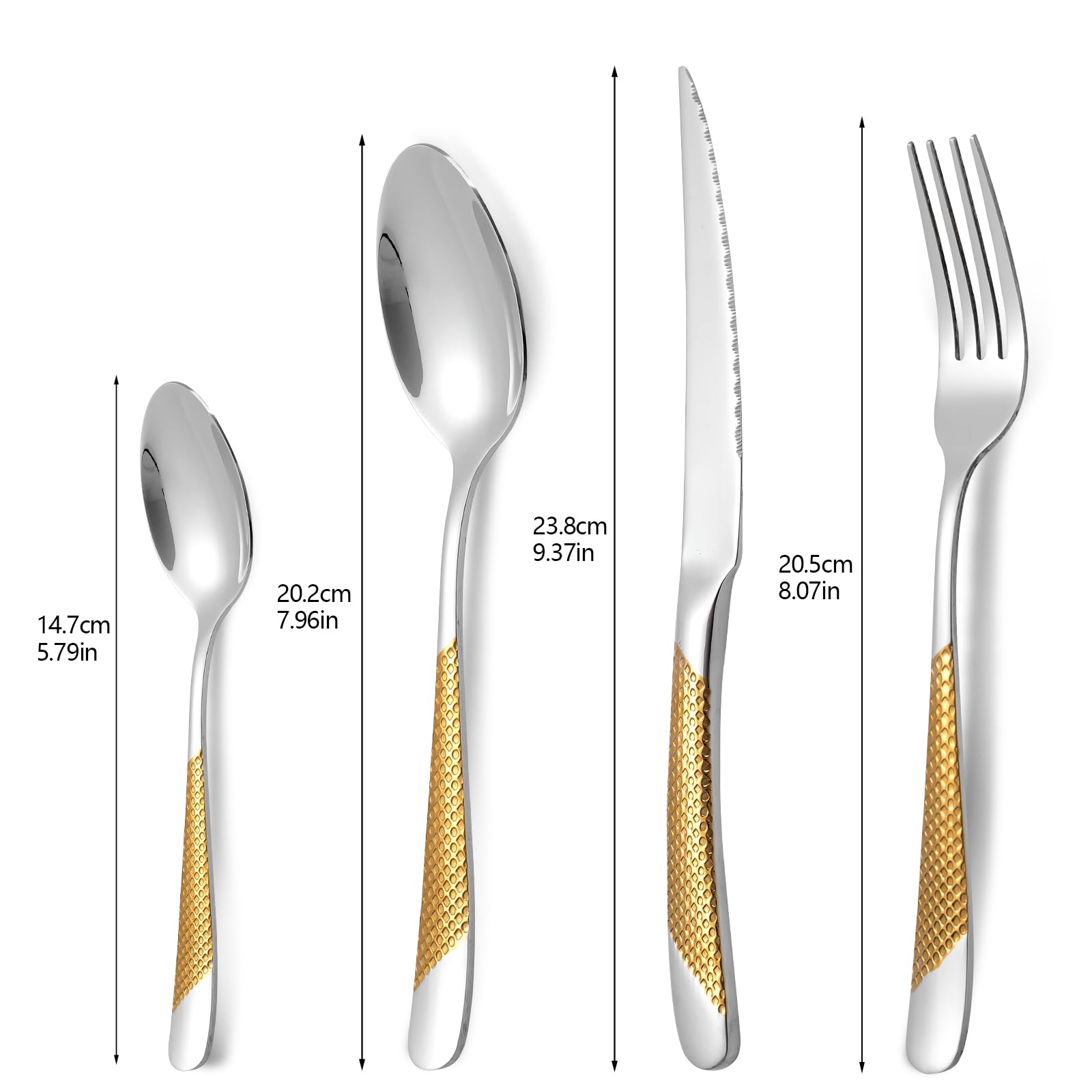 24-teiliges gehämmertes Besteckset, 18/10 Edelstahlbesteck, Besteckset für 6 Personen, Messer-Gabel-Löffel-Set(Gold Silber)