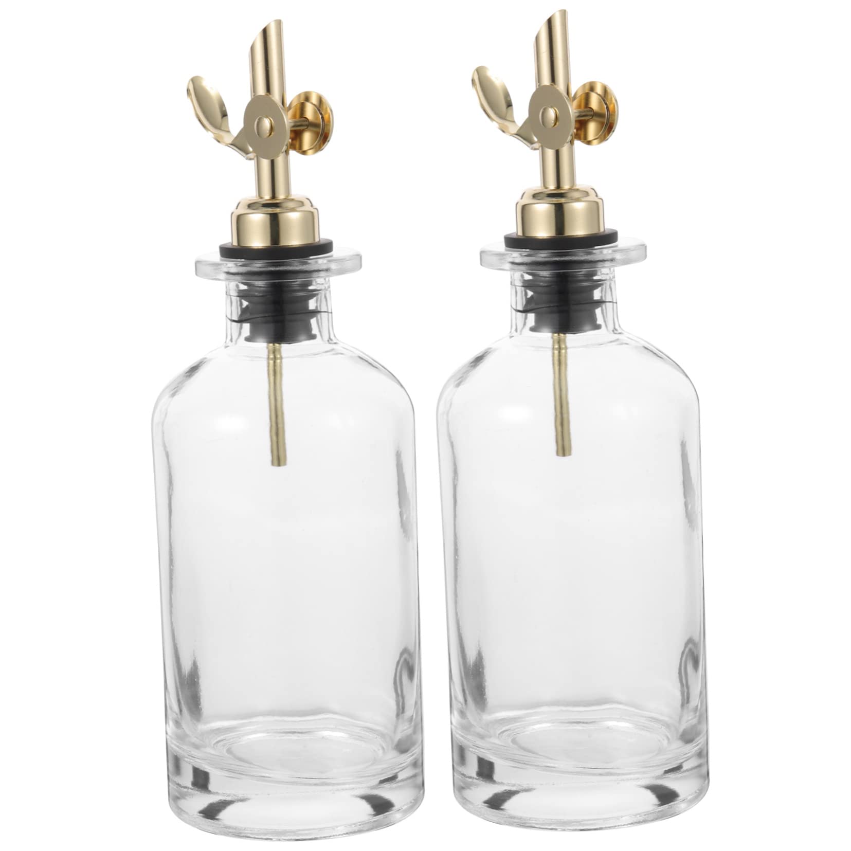TOPBATHY Dispenser per Olio e Aceto Apertura Automatica Controllo del Flusso, 2 Bottiglie, in Vetro e Acciaio Inox, 350ml, per Cucina e Barbecue