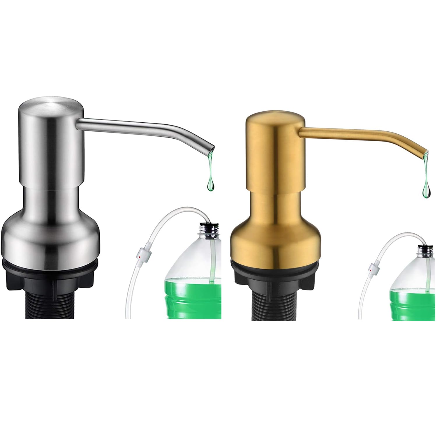 Soap Dispenser for Kitchen Sink, SonTiy Sink Soap Dispenser with 5" Longer Threaded Shaft, Stainless Steel Countertop Soap Dispenser Pump with 47" Extension Tube and 17 OZ Bottle