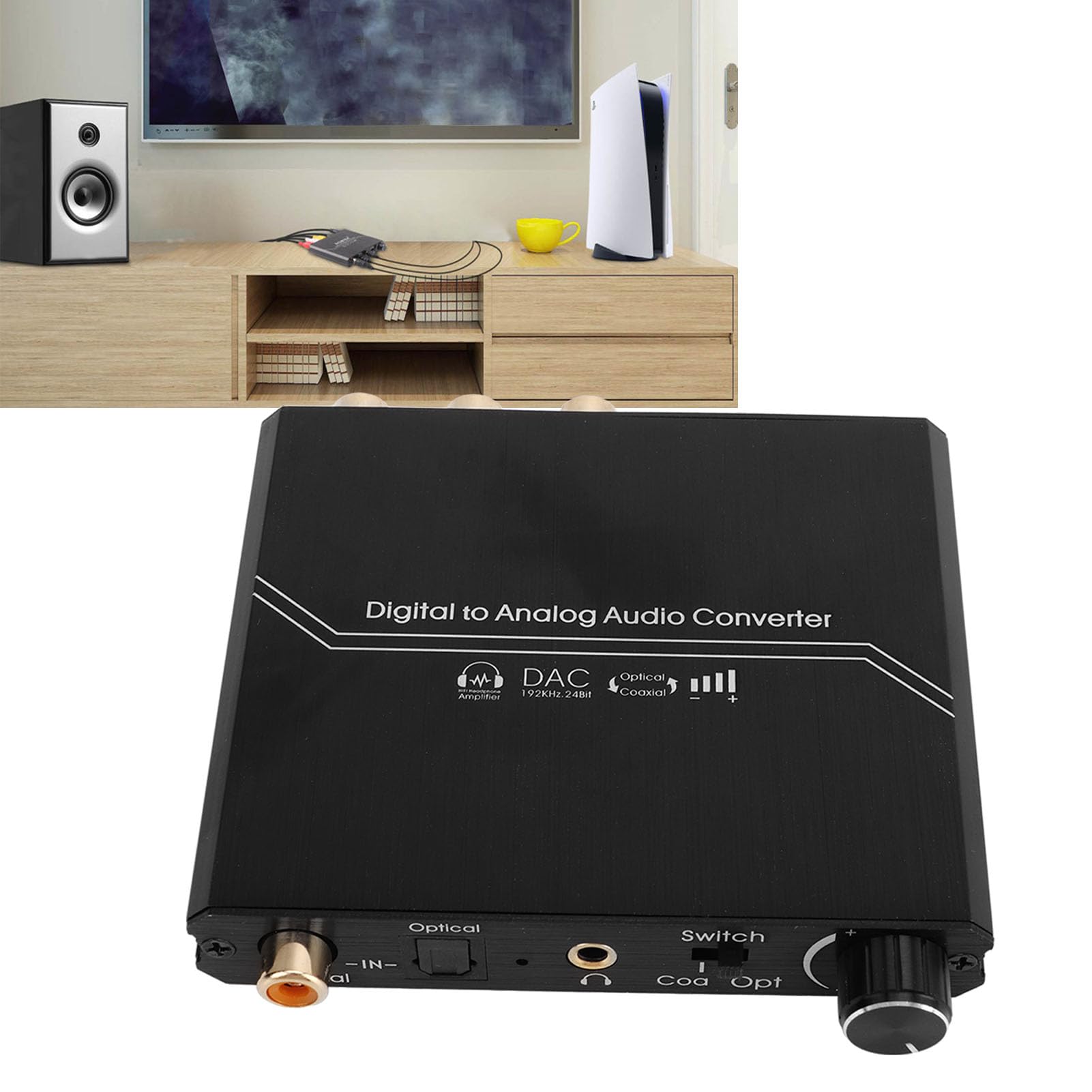 Convertitore audio digitale-analogico Mtlavishness con regolazione del volume Convertitore audio digitale da coassiale ad analogico stereo da 3,5 mm Adattatore 192 KHz 24 bit per