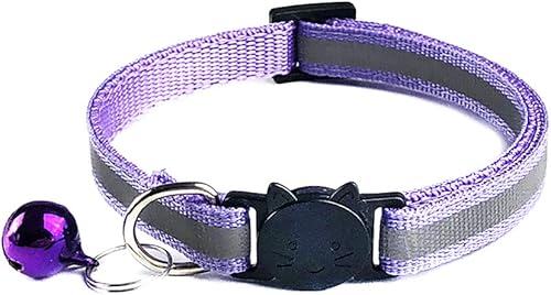 shlutesoy Collar reflectante de noche para mascotas, cuello de cabeza de gato, con hebilla y cuello, color morado