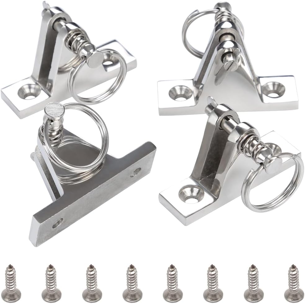 4 Pack Bimini Top Deck Hinge with Pin and Ring, 316 Stainless Steel, Free Installation Screws
