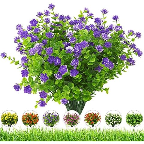 DRT DERUITAI Artificial Flowers Outdoor,8 Bundles UV Resistant Outdoor Fake Flowers,Outside Plastic Faux Flowers Greenery Shrubs Plants for Indoor Outdoor Planter Home Porch Decor(Purple) Cover