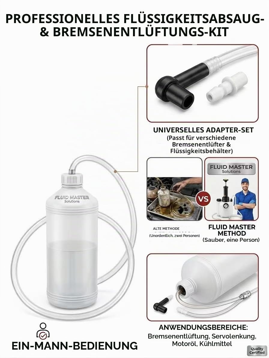 DHA Bremsenentlüftungsgerät 3L Bremsflüssigkeitswechselgerät Auto Bremsenentlüfter Druckluft Set mit 1 Liter Absaugbehälter E20 Adapter und Universal Bremsentlüftungsadapter